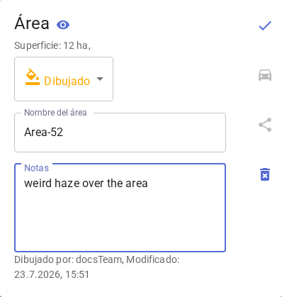 Información adicional del área