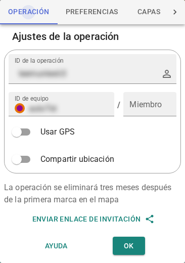 Ajustes de la operación
