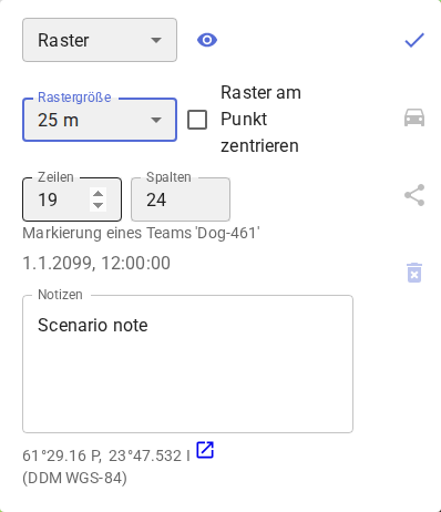 Raster-Popup mit Reglern für Größe, Abmessungen und Zentrierung