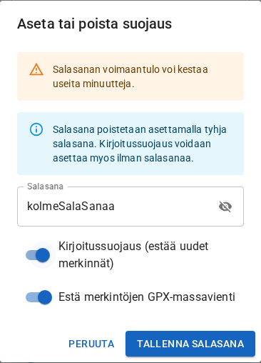Salasana ja suojaukset