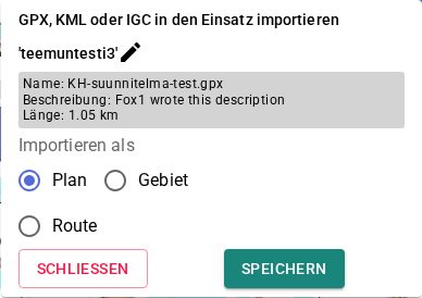GPX-Importfenster