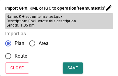 GPX import dialog