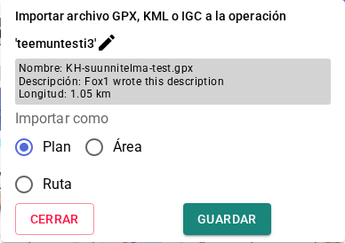 Menú de importación de archivos GPX