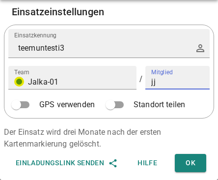 Einstellung der Teamkennung