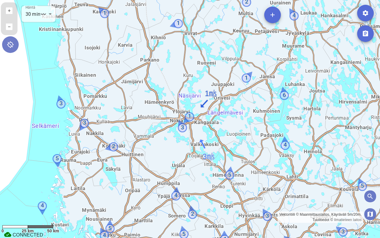 Windsituation in Finnland, gezoomt auf Tampere